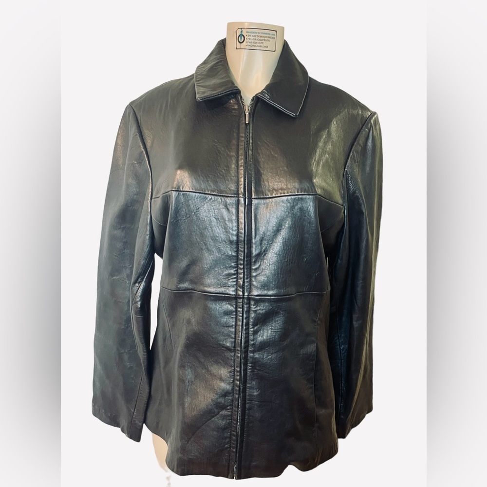 Merona Black Leather Jacket/Coat Size Large Two Front Pockets